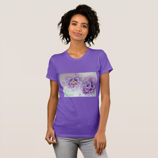 Paarse Waterverf Pansy paarse bloem T Shirt (Voorkant volledig)