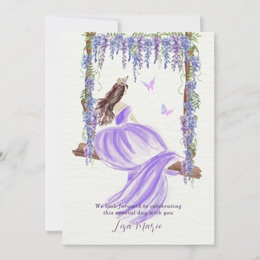 Paarse Waterverf Quinceañera Uitnodiging (Achterkant)