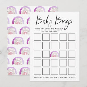 Paarse Waterverf Rainbow Baby shower Bingo Kaart