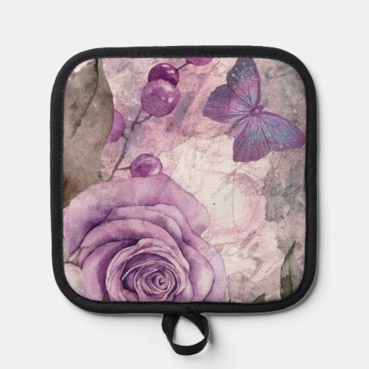 Paarse Waterverf Roos en vlinder Pannenlap (Voorkant)