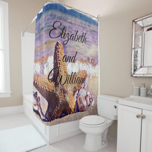 Paarse Waterverf Seizoenspalen schilderen Douchegordijn (In situ)