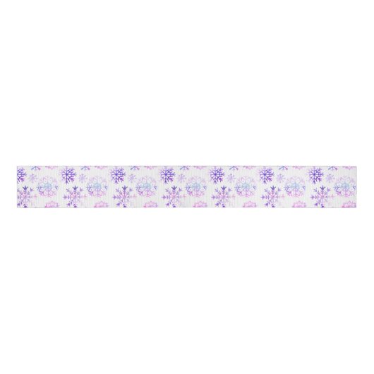Paarse Waterverf Snowflake-kerstontwerp Grosgrain Lint (Voorkant)