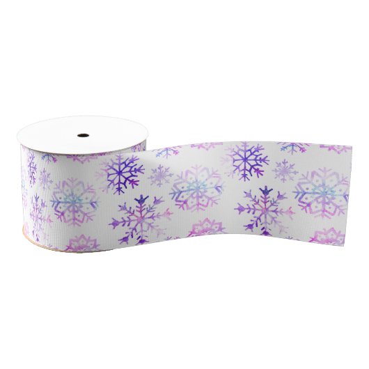 Paarse Waterverf Snowflake-kerstontwerp Grosgrain Lint (Spoel)