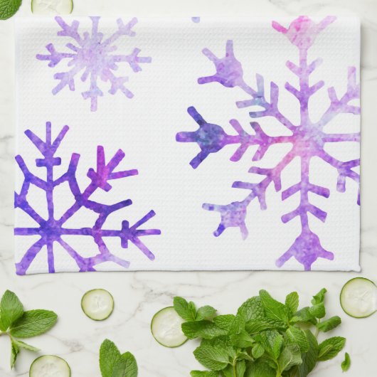 Paarse Waterverf Snowflake-kerstontwerp Theedoek (Gevouwen)