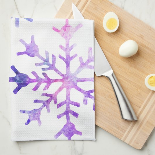 Paarse Waterverf Snowflake-kerstontwerp Theedoek (Quarter Fold)