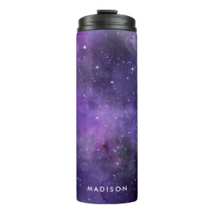 Paarse Waterverf Space Galaxy gepersonaliseerd Thermosbeker