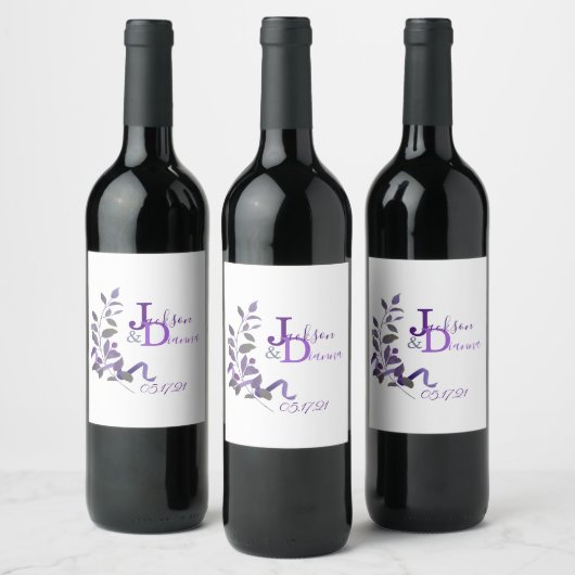 Paarse Waterverf Stem Wijn Etiket (Flessen)