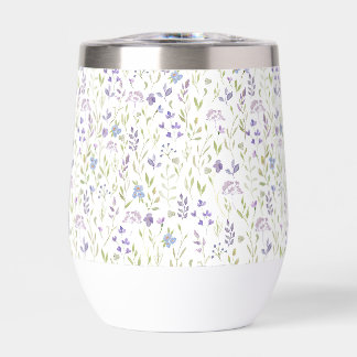 Paarse Waterverf Thermos Wijnbeker met Wilde Bloem
