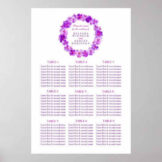 Paarse waterverf trouwtafel plan poster (Voorkant)