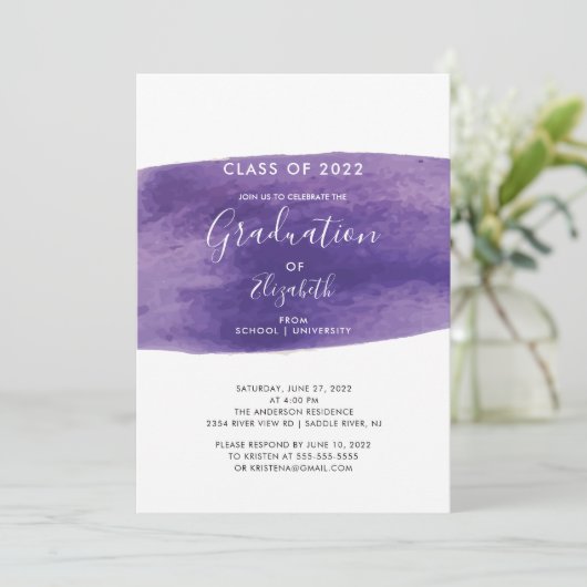 Paarse Waterverf Uitnodiging Uitnodiging Uitnodigi (Staand voorkant)