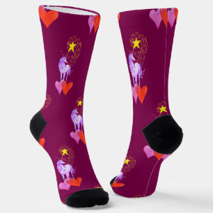 Paarse Waterverf Unicorn Premium Crew Sokken