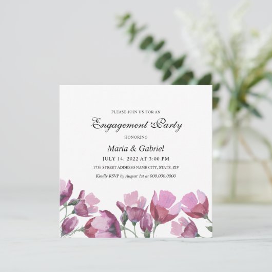 Paarse waterverf ventilator. Floral Engagement Par Kaart (Staand voorkant)