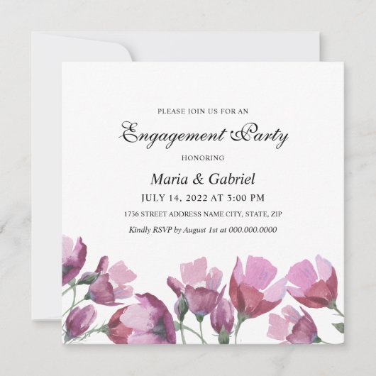 Paarse waterverf ventilator. Floral Engagement Par Kaart (Voorkant)