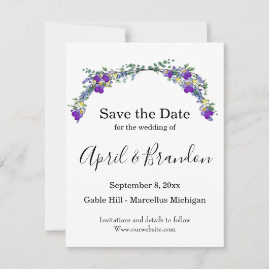 Paarse waterverf violet lavendel eucalyptus save the date (Voorkant)