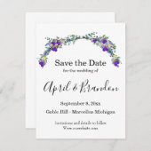 Paarse waterverf violet lavendel eucalyptus save the date (Voorkant / Achterkant)