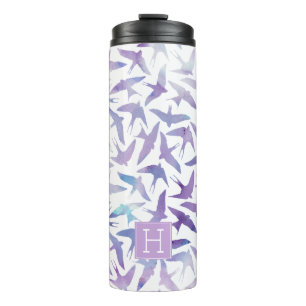 Paarse Waterverf vogelpatroon Thermosbeker