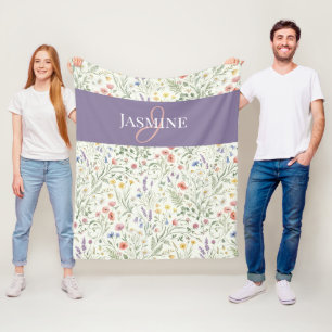 Paarse Waterverf Wilde Bloem Boho Monogram Naam Fleece Deken