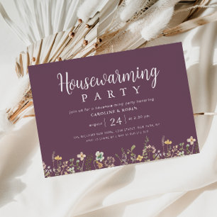 paarse waterverf wilde bloemen housewarming party kaart