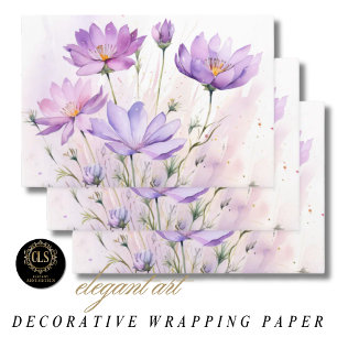 Paarse Waterverf Wilde Bloemen Inpakpapier Vel