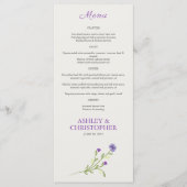 Paarse Waterverf Wildflower Wedding Menu (Voorkant)