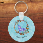 Paarse Waterverf Wolf met een Boho WreatCustom Sleutelhanger (Voorkant)