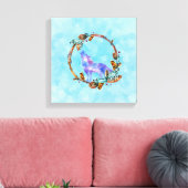 Paarse Waterverf Wolf met een Boho Wreath Canvas Afdruk (Insitu (Woonkamer))