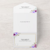 Paarse waterverven gouden lijsten bruiloft all in one uitnodiging (Buitenkant)