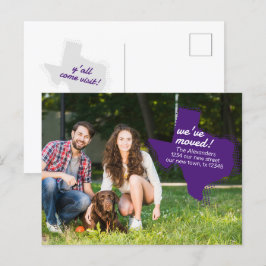 Paarse We hebben verhuisd - Dotted Texas Moving Briefkaart