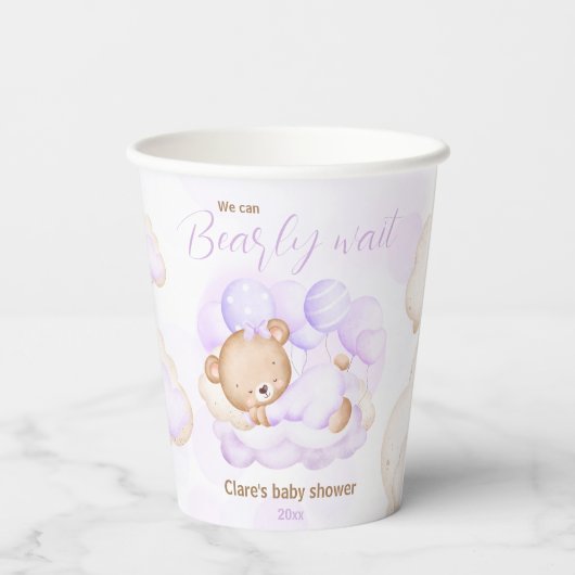 Paarse We kunnen bijna wachten Baby shower papier  Papieren Bekers (Achterkant)