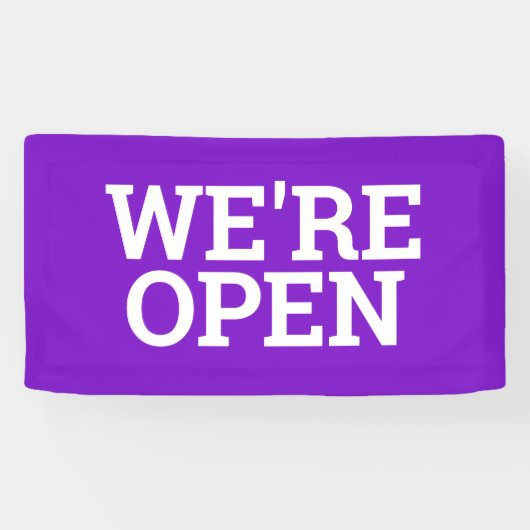 Paarse we zijn open sjabloon business banner teken (Horizontaal)