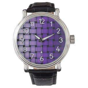 Paarse Weave Watch met  lederen riem Horloge