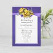 Paarse weddenschappen met gele rozen kaart (Staand voorkant)