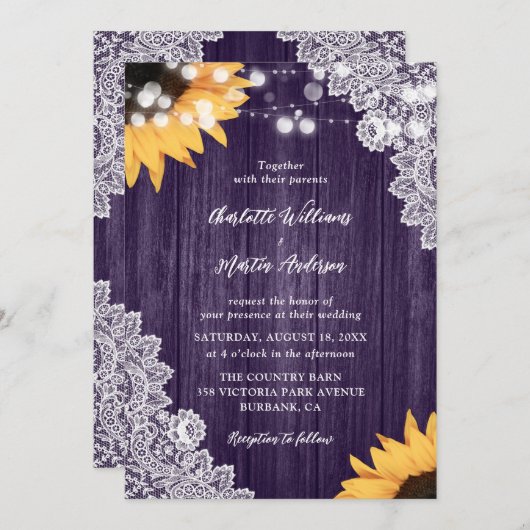 Paarse weddenschappen met houtwaren kaart (Voorkant / Achterkant)