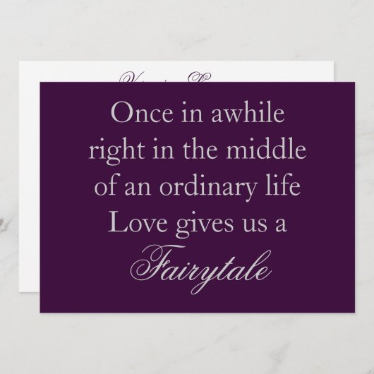 Paarse weddenschappen met liefdescitaat kaart (Voorkant / Achterkant)