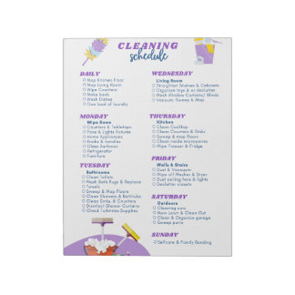 Paarse Weekelijkse Schoonmaakplanning Checklist Notitieblok