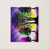 Paarse Wereld met Silhouetted Black Trees Legpuzzel (Verticaal)