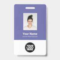 Paarse Werknemer Foto Bar Code Logo Naam