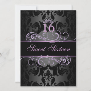 Paarse werveling Damask Sweet16 Verjaardag Uitnodi Kaart