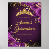 Paarse werveling Quinceanera Welkomstbord Goud Folie Afdrukken (Voorkant)