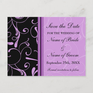 Paarse wervelingen Save the Date Wedding Briefkaar Aankondigingskaart
