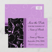 Paarse wervelingen Save the Date Wedding Briefkaar Aankondigingskaart (Voorkant / Achterkant)
