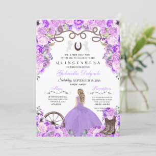 Paarse Westerne Charra Girl Ranchero Quinceanera Kaart