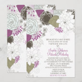 Paarse Whimsical Floral Wedding Invitations Kaart (Voorkant / Achterkant)