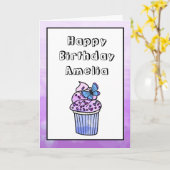 Paarse whisky's vlinderdstaart kaart (Gele Bloem)