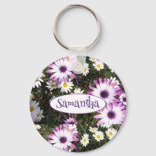 Paarse White Daisy Flower Garden  naam Sleutelhanger