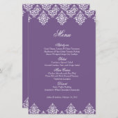 Paarse White Damask Arabesque Wedding Menu Kaart (Voorkant / Achterkant)