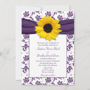 Paarse White Damask Sunflower Weddenschap Kaart
