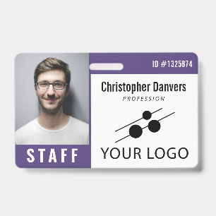 Paarse White Employee ID Foto & Large Logo Badge