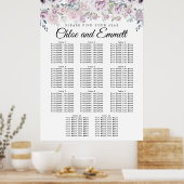 Paarse White Floral 11-Table Wedding Seating Chart Poster (Keuken)