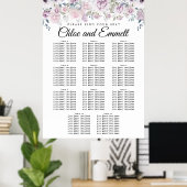 Paarse White Floral 11-Table Wedding Seating Chart Poster (Thuiskantoor)